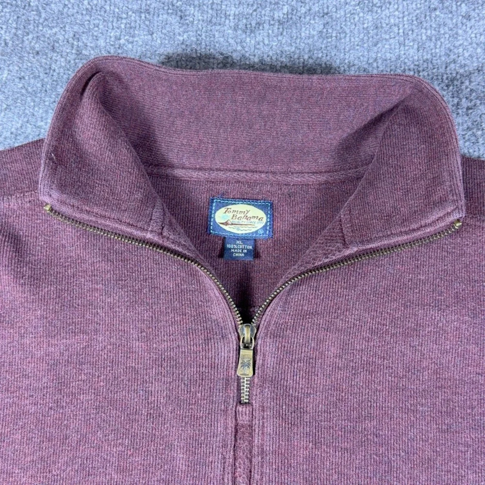 Tommy Bahama Mens XL Quarter Zip Pullover Sweatshirt Burgundy Cotton Knit